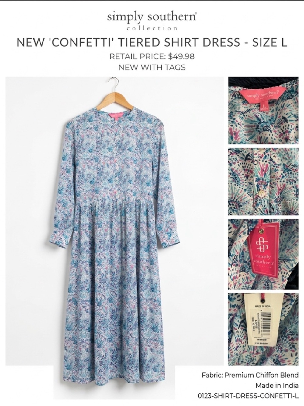 Simply Southern Sheer Teal, Navy & Pink Printed Tunic